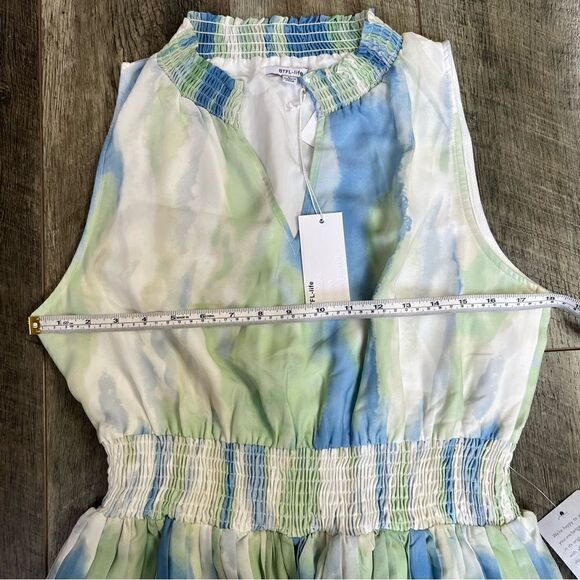 BTFL-Life Tie Dye Pleated Chiffon Dress Blue Green White NWT Size Large - Picture 9 of 13
